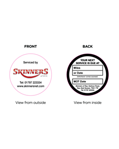 50mm Dia Skinners of Rye Next Service Due Window Stickers