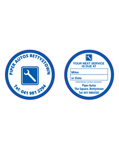 50mm Diameter Piper Autos Next Service Due Window Stickers
