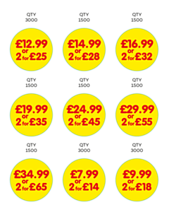 40mm Diameter Price Labels - 9 Sorts 
