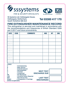 SS Systems Fire Extinguisher Maintenance Labels