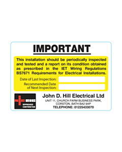 95x65mm John Hill Electrical - Periodic Inspection Labels 
