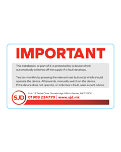 100x60mm SJD Electrical 6 Monthly RCD Test Label 