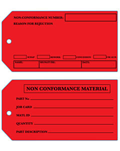 134x70mm Precision Polymer Engineering Non-Conformance Red Tags