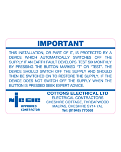 95x65mm Cottons Electrical 6 Monthly Test Labels 