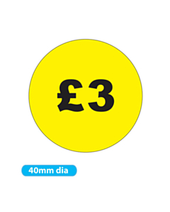 £3 Price Labels 40mm Permanent