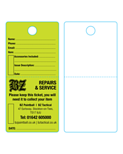  125x60mm BZ Paintball Repair Tags - No Numbering
