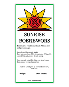 150x75mm Sunrise Boerewors Sausage Labels 