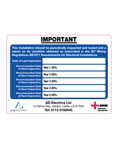75x100mm AD Electrics Periodic Inspection Label