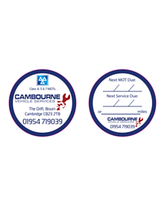 50mm Diameter Cambourne MOT / Service Window Stickers 