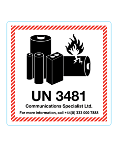 100x100mm Comms Spec UN Battery Labels 