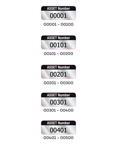 38x15mm Direct Commercial Silver Asset Numbers 1 to 500