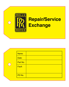 134x69mm Rolls Royce Fault Tags