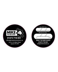 50mm Diameter Mike The Mechanic Service / MOT Labels 