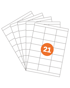 A4 Sheet Labels 21 Labels Per Sheet 70x38mm White Permanent
