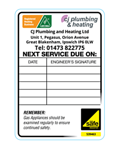 95x65mm CJ Plumbing & Heating Service Labels - Updated Address