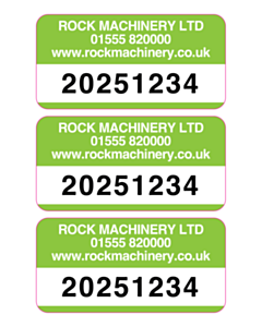 40x20mm Rock Machinery Green Asset Labels - 3 Sorts 