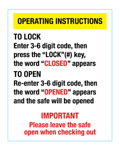 110x87mm Safe Operating Instructions