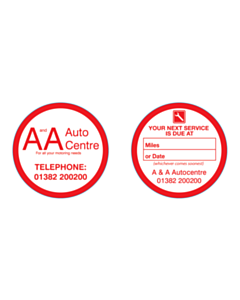 50mm Dia A&A Autos Next Service Window Stickers