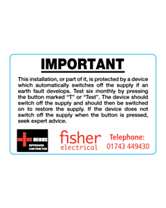 Fisher Electrical RCD Test Labels
