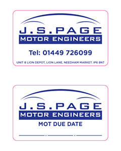60x35mm JS Page Double Sided MOT Due Window Stickers 