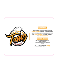 80x60mm Tams Pasties Labels 