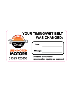 63x33mm Lushington Motors Timing Belt Labels 