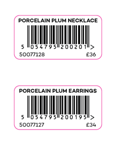40x20mm Porcelain Plum Necklace / Earirngs Barcode Labels 