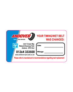 63x33mm  Andover Autos Timing Belt Labels 