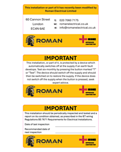 115x65mm Roman Electrical Service Labels - 3 Sorts