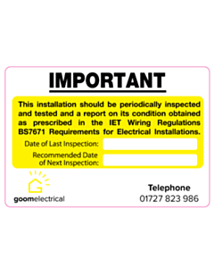 95x65mm Goom Electrical Periodic Inspection Labels (New Logo) 