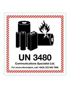 100x100mm Comms Spec UN3480 Battery Labels