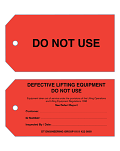 134x69mm DT Engineering Defective Lifting Tags