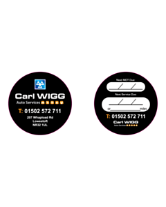 50mm Diameter Carl Wigg MOT / Service Window Stickers