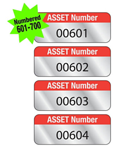 Aluminium Asset Labels Numbered 601-700 38x15mm