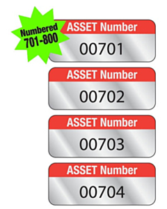Aluminium Asset Labels Numbered 701-800 38x15mm