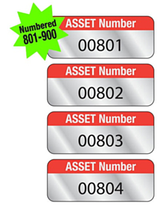 Aluminium Asset Labels Numbered 801-900 38x15mm