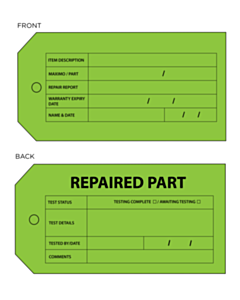 134x70mm Repaired Part Green Tags 