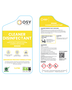 75x145mm OSY Cleaner Disinfectant Bottle Labels - Front and Backs