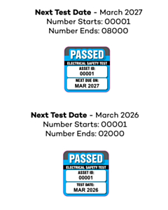 25x25mm March 2027 Passed / March 2026 Test Labels