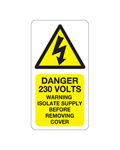 Danger 230 Volts Isolate Supply Labels 33x63mm
