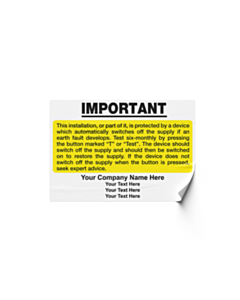 Personalised 18th Edition RCD Test Labels 95x65mm