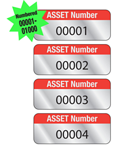Aluminium Asset Labels Numbered 00001-01000 38x15mm