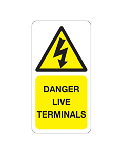 Danger Live Terminals Labels 33x63mm