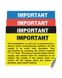 18th Edition RCD Test Labels 95x65mm