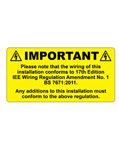 17th Edition BS7671 Wiring Colours Labels 100x50mm