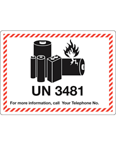 Personalised UN3481 Lithium Ion Battery Shipping Labels 105x74mm