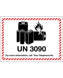 Personalised UN3090 Lithium Metal Battery Shipping Labels 105x74mm