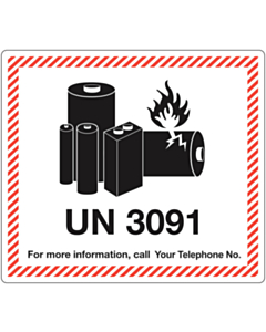 Personalised UN3091 Lithium Metal Battery Shipping Labels 120x110mm