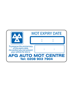 AFG Auto MOT Centre Reminder Label