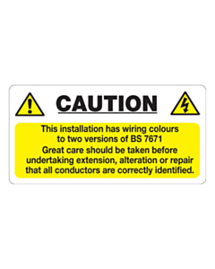 BS7671 Wiring Colours Labels 100x50mm